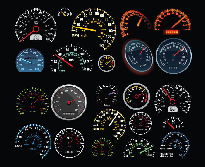 free vector Set of Vector Speedometer and Counter